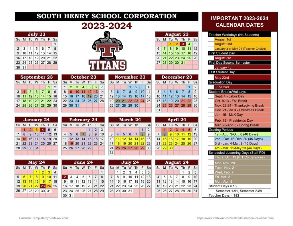 South Henry School Corporation Calendar 2024 and 2025